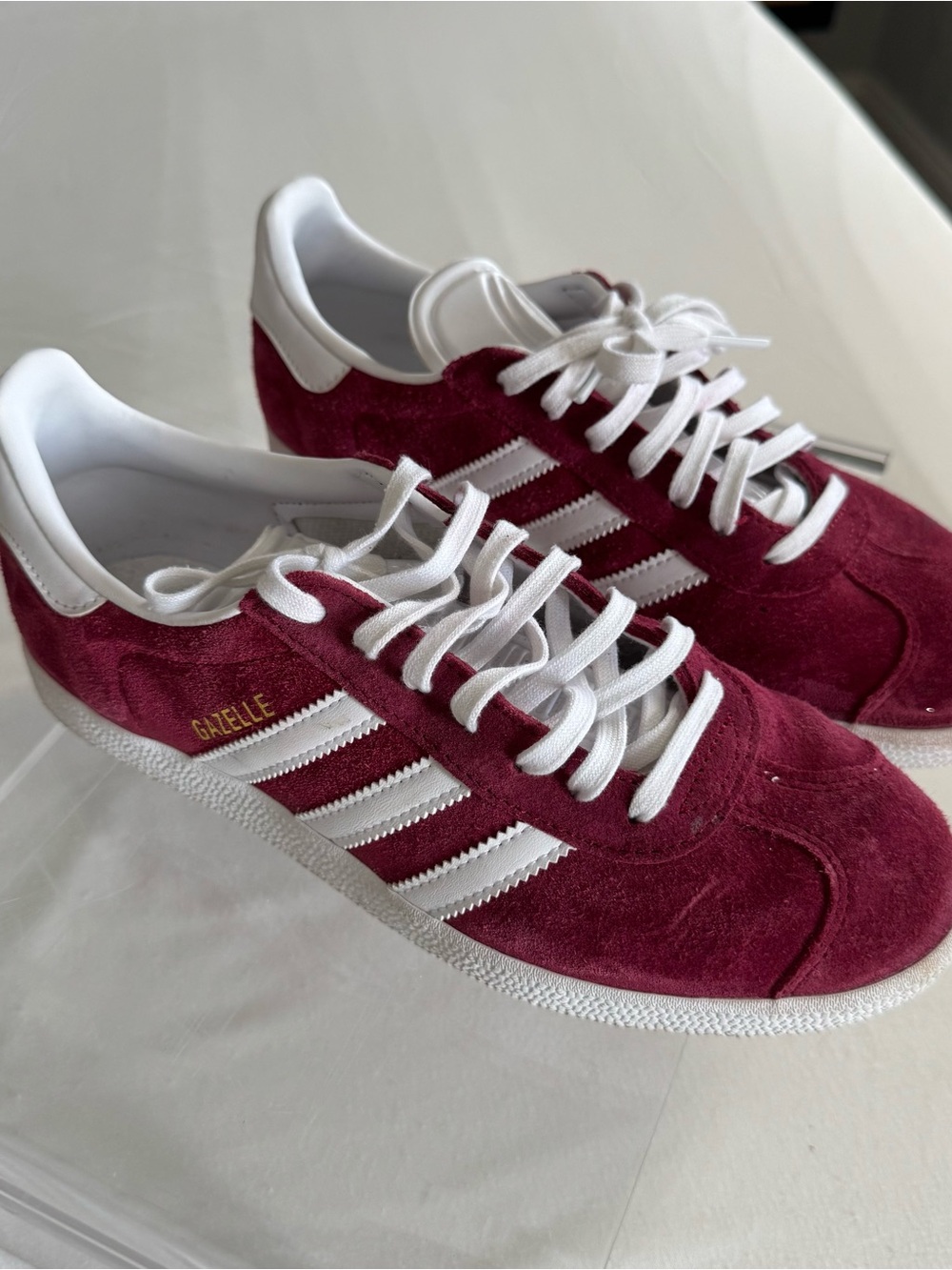 adidas Gazelle Women's Burgundy Suede Sneakers with White Stripes